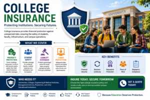 University campus with students representing college insurance, liability protection, and campus safety.